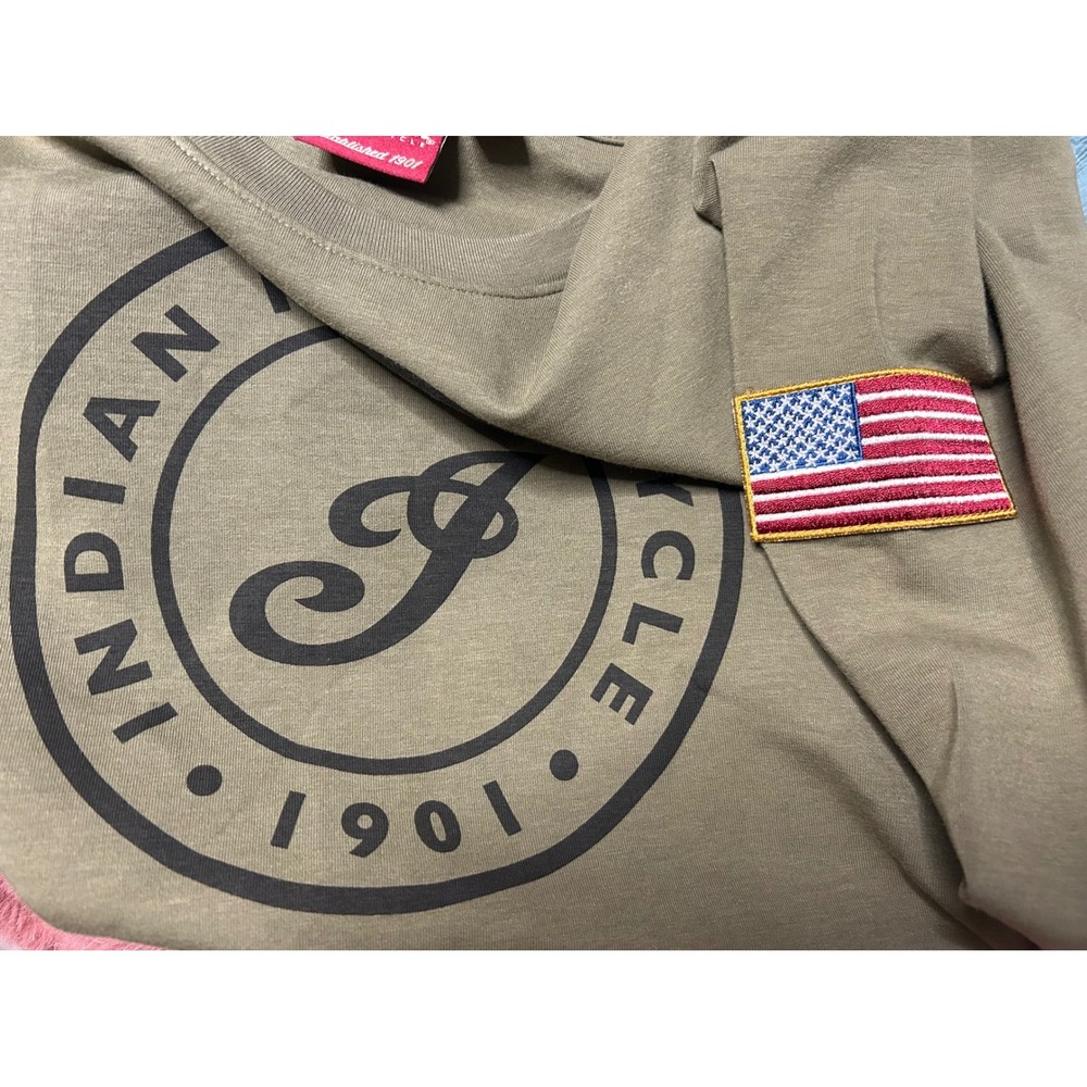 Indian Motorcycle Mens Long Sleeve Graphic T-Shirt Cotton Blend M Olive Green - Picture 5 of 8